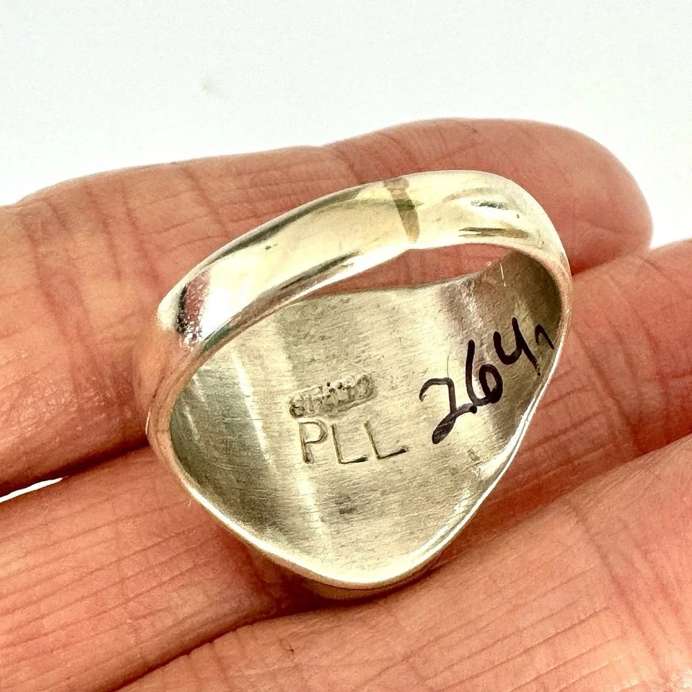 Navajo Mens Ring Turquoise Orange‎ Spiny Oyster Sz 12.5 Signed PLL Sterling USA